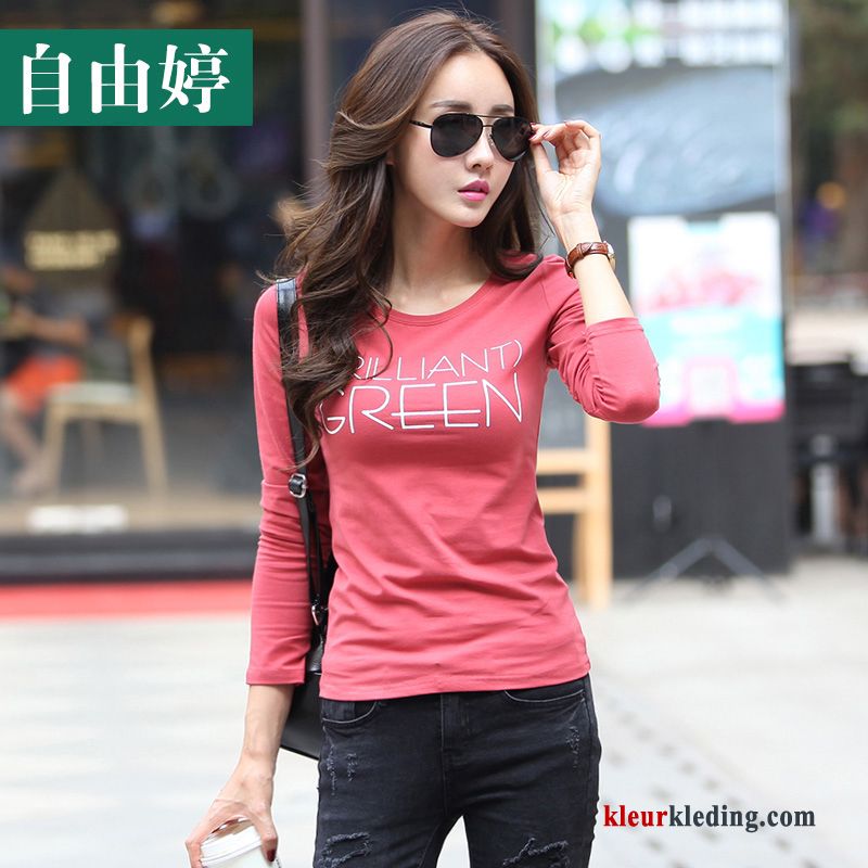 Dames T-shirt Lange Mouw Onderhemd Katoen Jasje Grote Maten Lange Mouwen Voorjaar Slim Fit Herfst