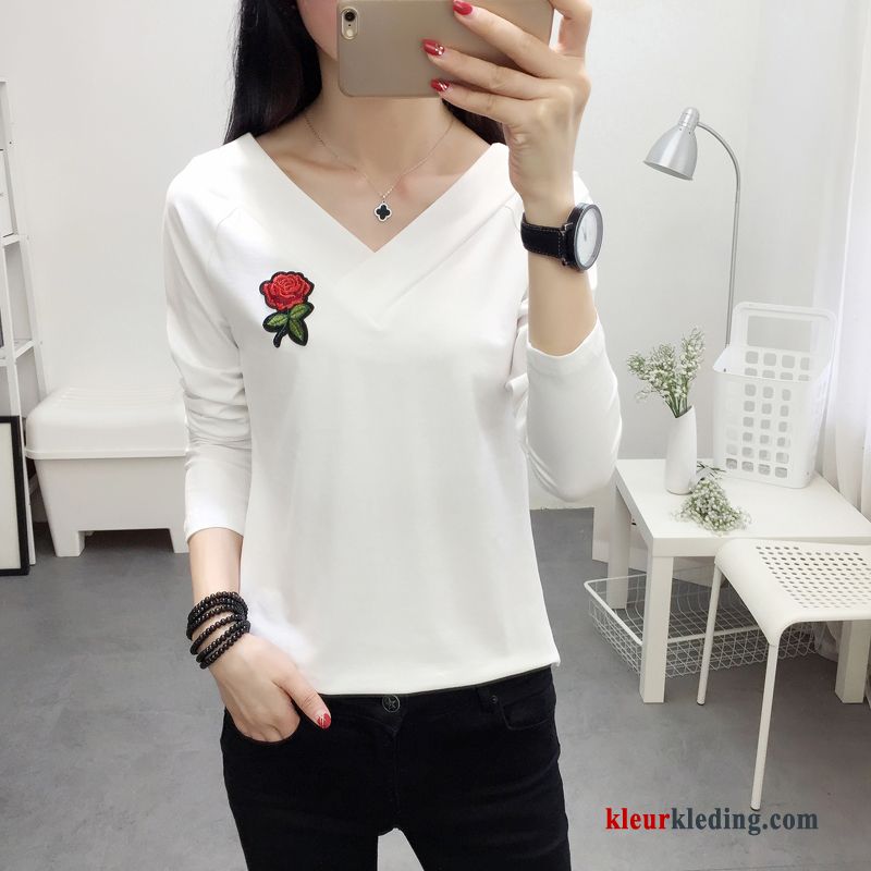 Dames T-shirt Lange Mouw Slim Fit Effen Kleur Winter Kleding Herfst Nieuw 2018 Jasje Onderhemd