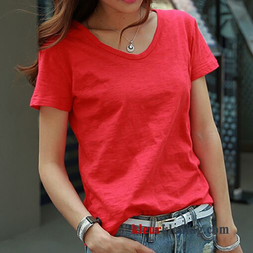 Dames T-shirts Casual Wit Losse Groot Effen Kleur Jasje Rood Zomer