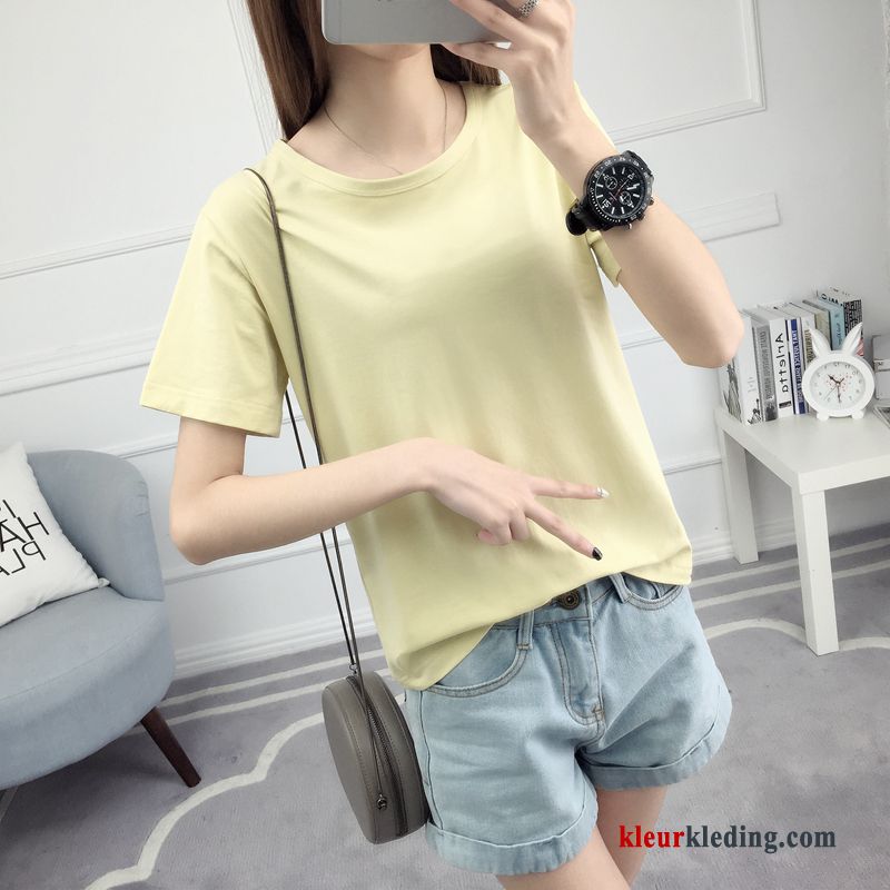 Dames T-shirts Effen Kleur Korte Mouw Eenvoudige Student Nieuw Losse Trend Zomer