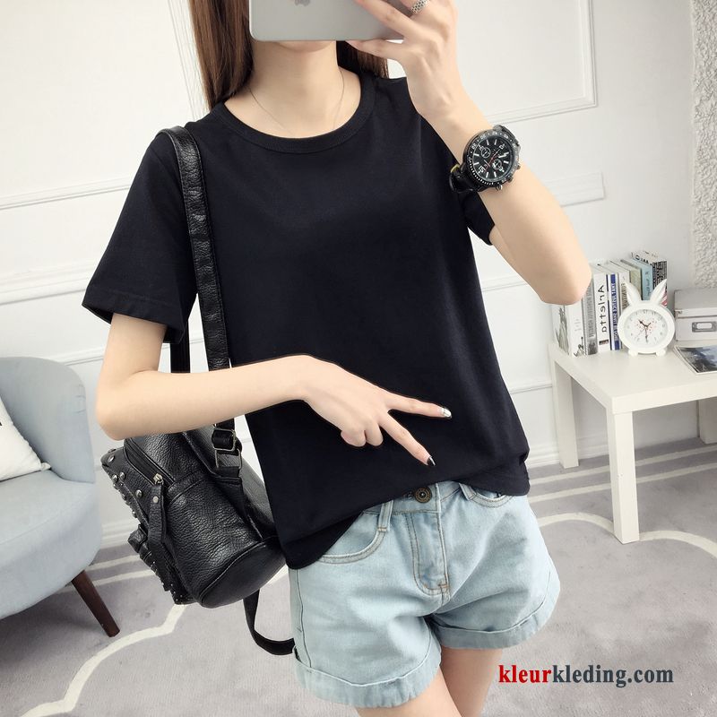 Dames T-shirts Effen Kleur Korte Mouw Eenvoudige Student Nieuw Losse Trend Zomer