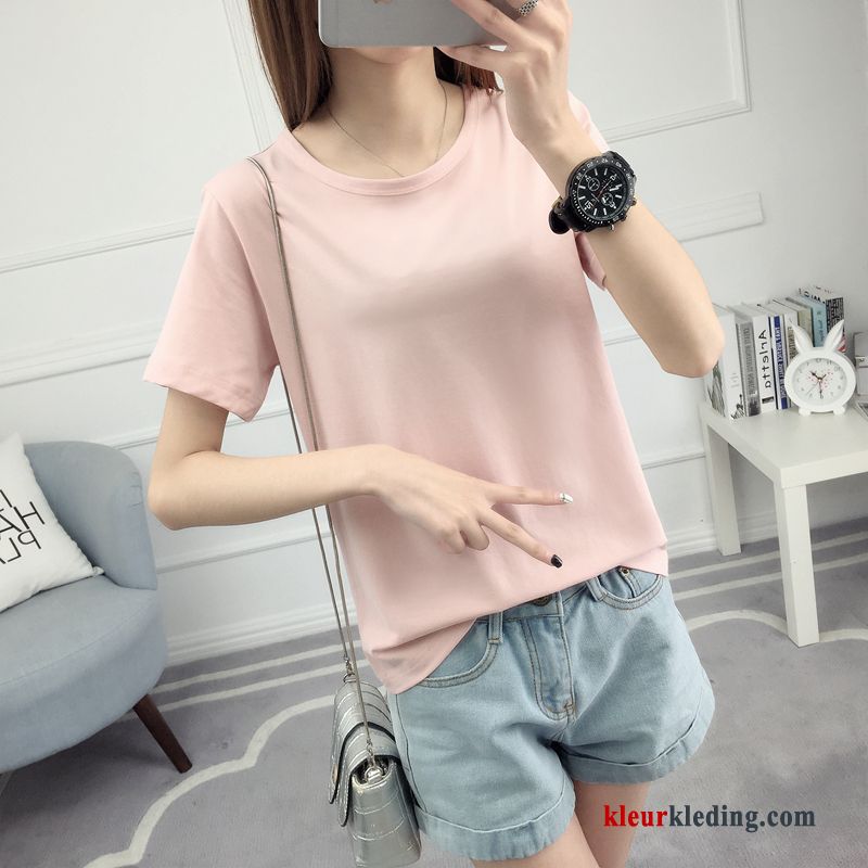 Dames T-shirts Effen Kleur Korte Mouw Eenvoudige Student Nieuw Losse Trend Zomer