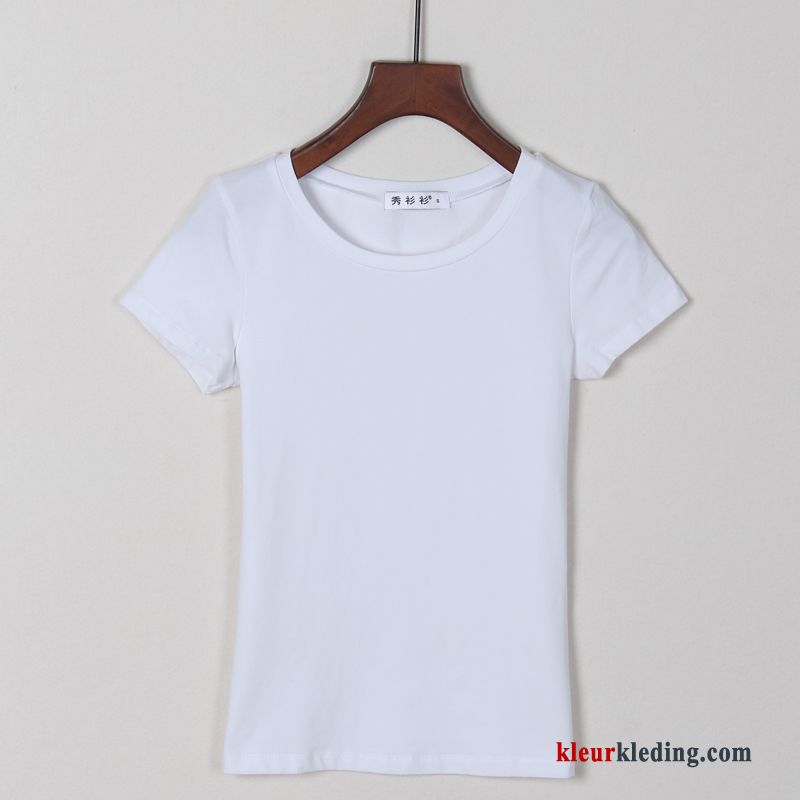 Dames T-shirts Halve Mouw Wit Zomer Korte Mouw Effen Kleur Dunne Slim Fit Zwart