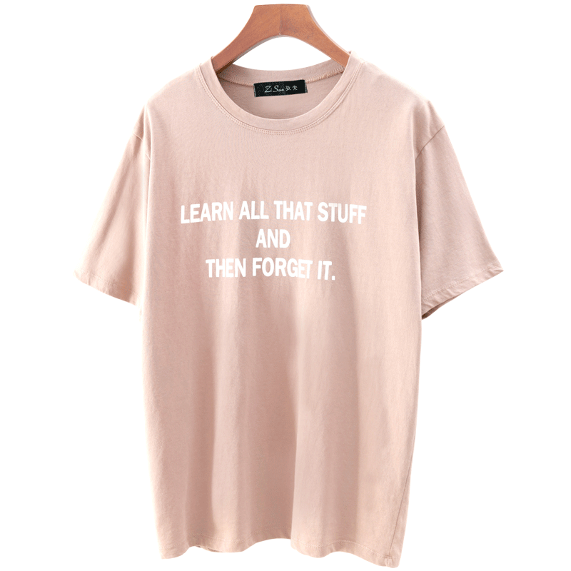 Dames T-shirts Ronde Hals Losse Eenvoudige Roze Korte Mouw Nieuw Letter Zomer