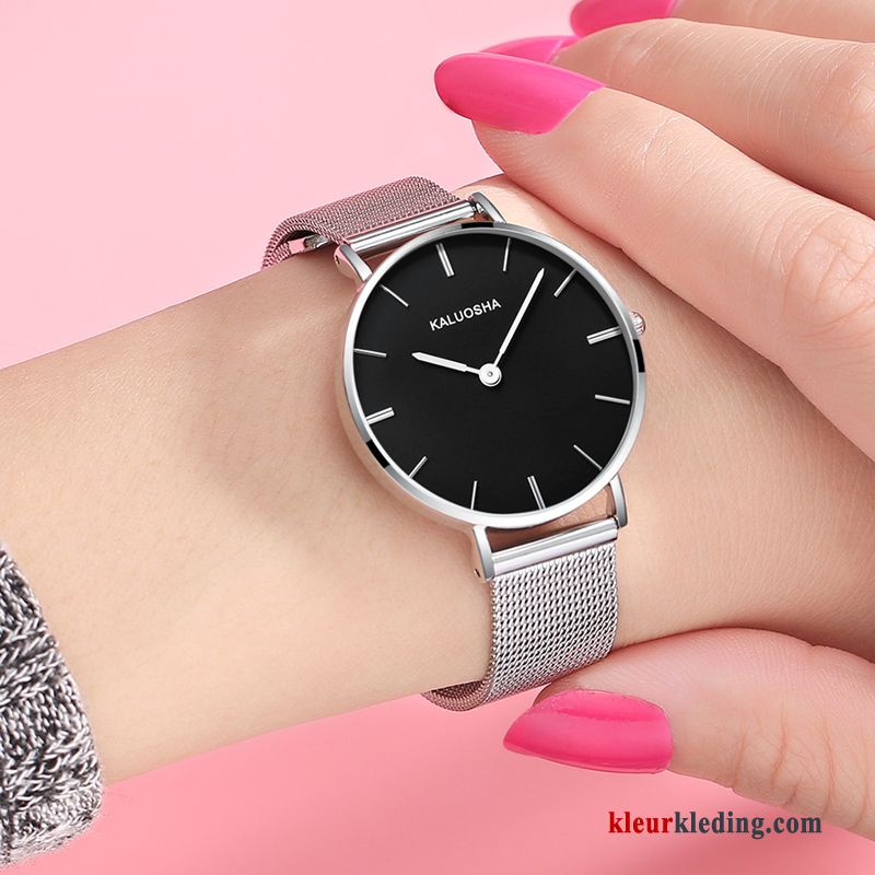 Dames Trend Echte Dun Eenvoudig Heren Student Mode Horloge Zwart
