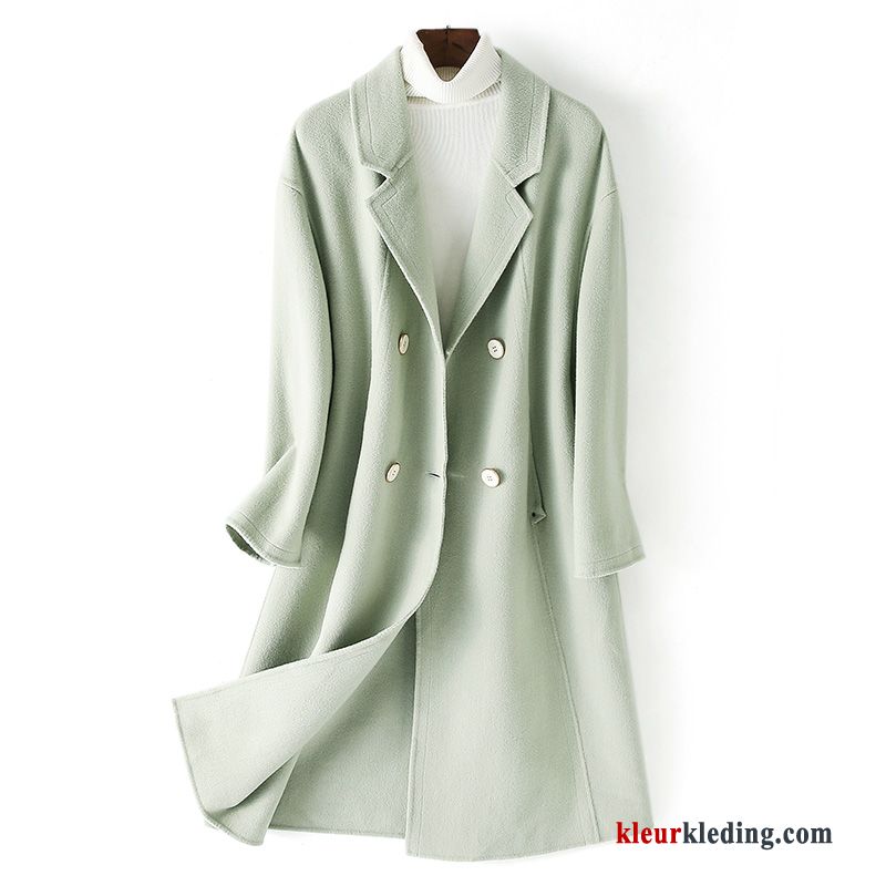 Dames Trend Losse Mode Jas Wol Elegante Groen Warme Winter