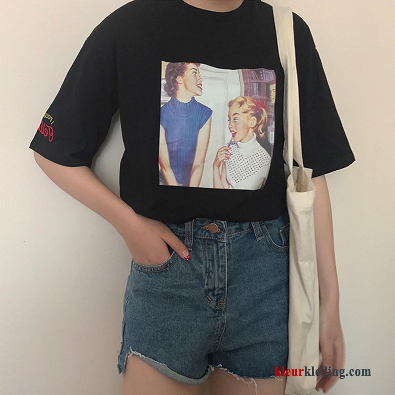 Dames Vintage Losse Trend Korte Mouw T-shirts Jasje