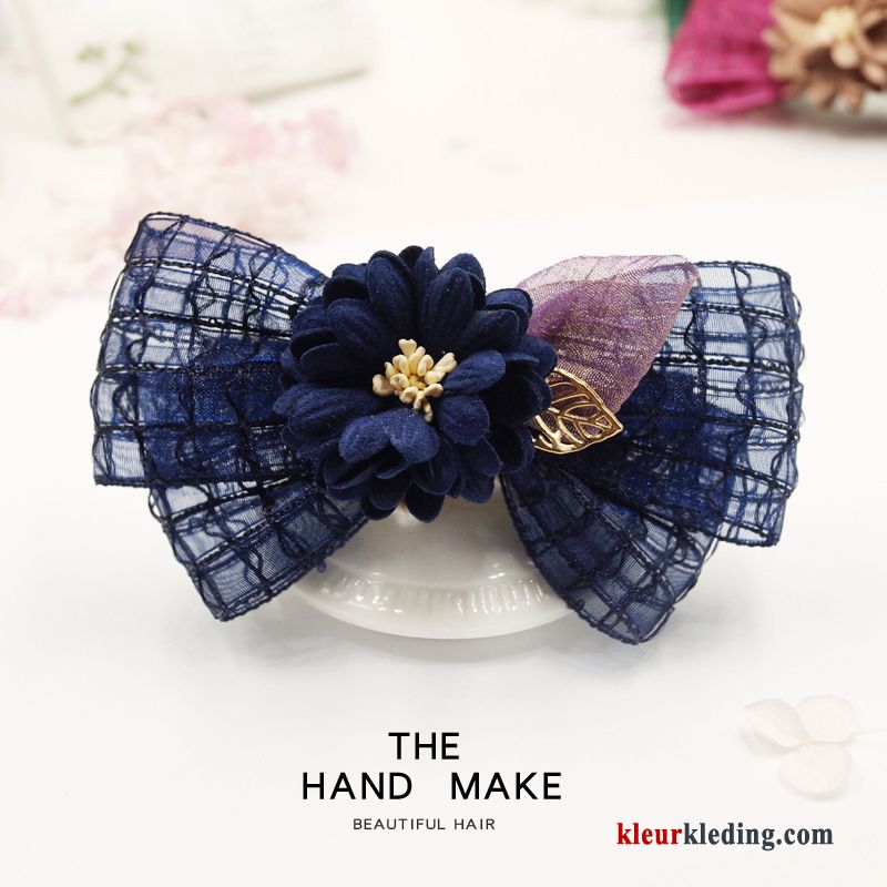 Dames Vlinderdas Bloemen Doek Accessoires Met De Hand Hoofdtooi Haarspeld Kleurrijk Blauw