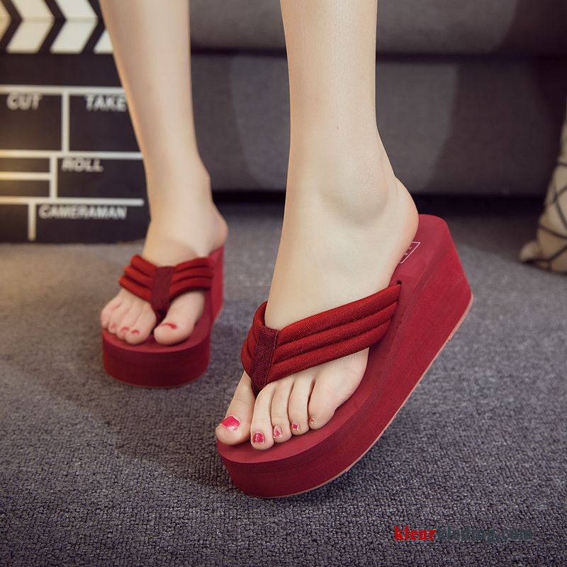 Dames Vrouwen Strand Slipper Plateauzool Schoenen Bovenkleding Sleehak Zomer Sandaal Roze