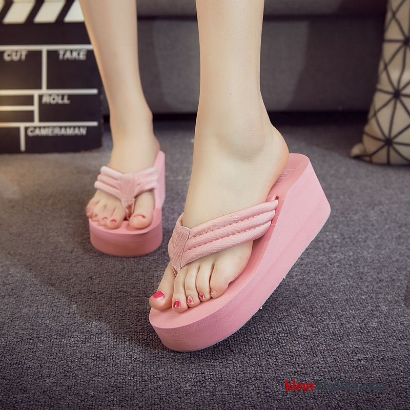 Dames Vrouwen Strand Slipper Plateauzool Schoenen Bovenkleding Sleehak Zomer Sandaal Roze