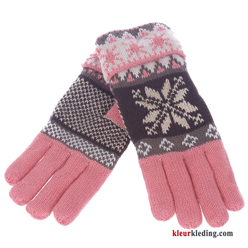 Dames Winter Handschoen Blijf Warm Trend Wollen Dubbele Breien Roze