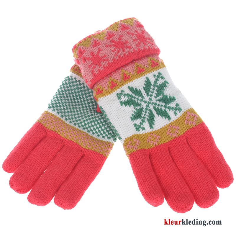 Dames Winter Handschoen Blijf Warm Trend Wollen Dubbele Breien Roze