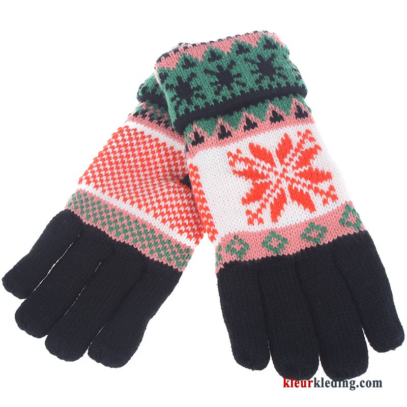 Dames Winter Handschoen Blijf Warm Trend Wollen Dubbele Breien Roze