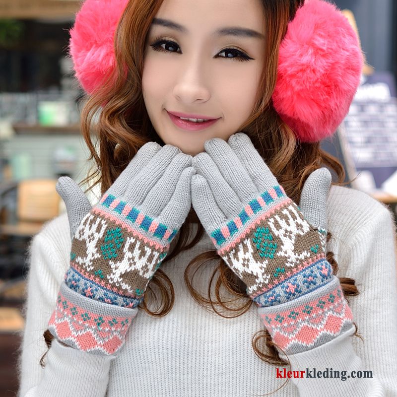 Dames Winter Handschoen Blijf Warm Trend Wollen Dubbele Breien Roze