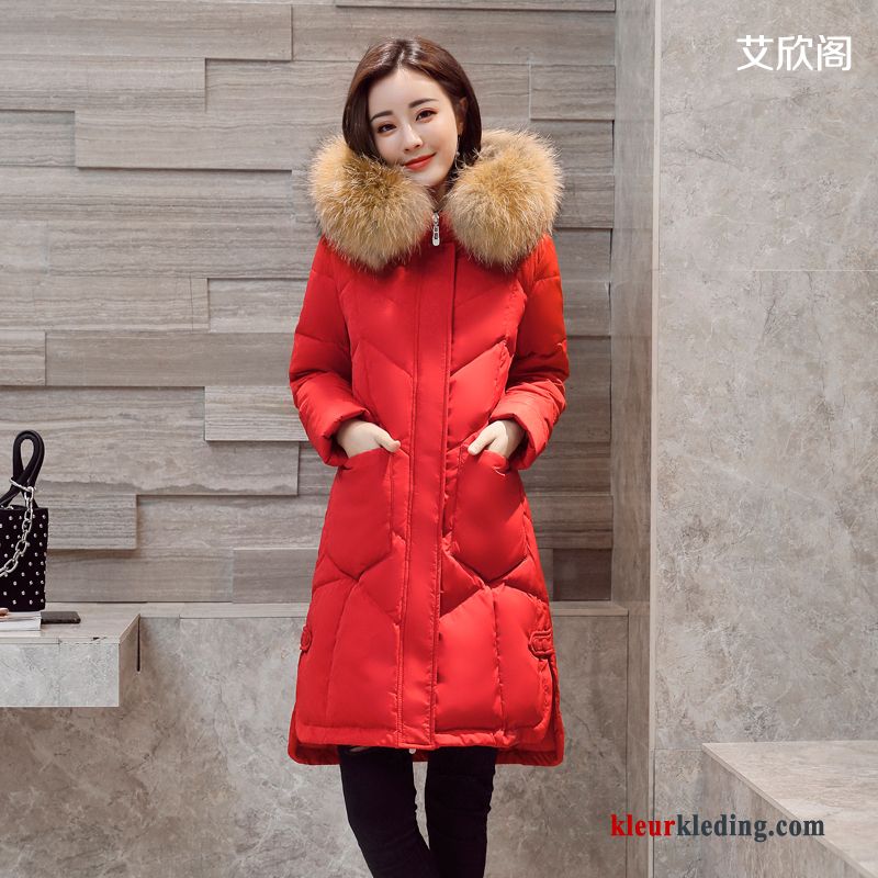 Dames Winter Kleding Rood Dikke Nieuw Donsjack Bontkraag Opruiming Slim Fit