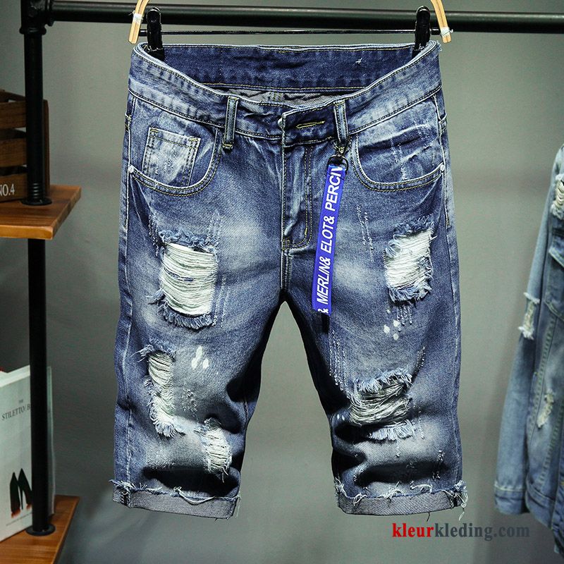 Denim Gaten Korte Broek Losse Dunne Mannelijk Heren Zomer