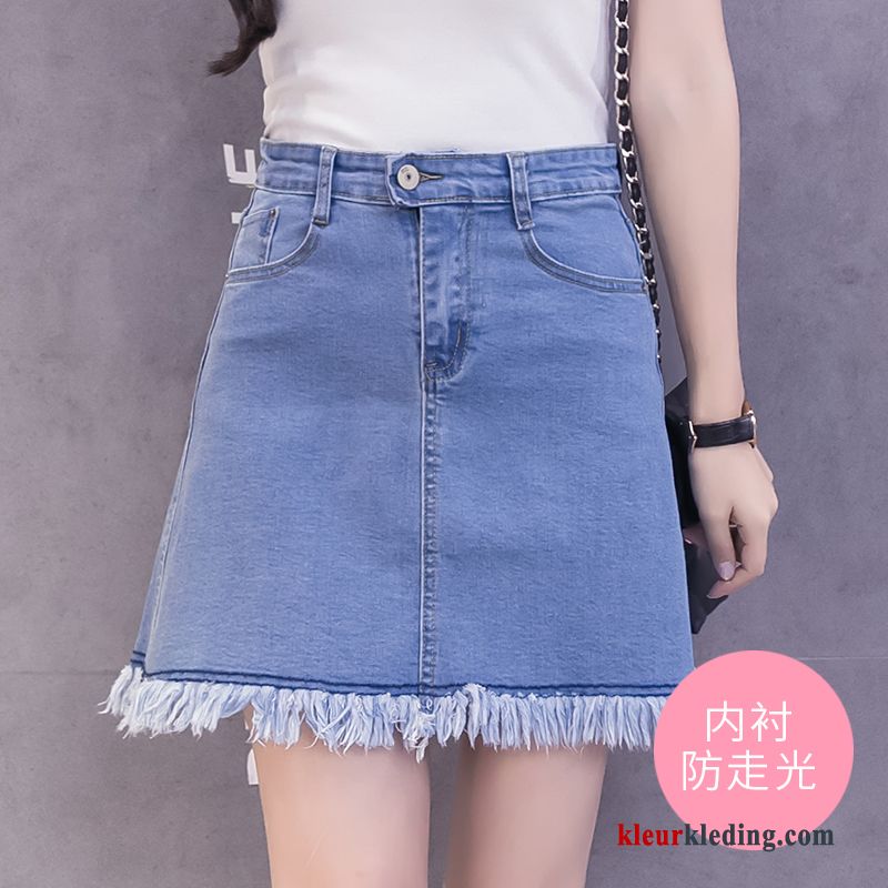 Denim Hoge Taille Rok Dames Grote Maten Slim Fit Elastiek Kwasten