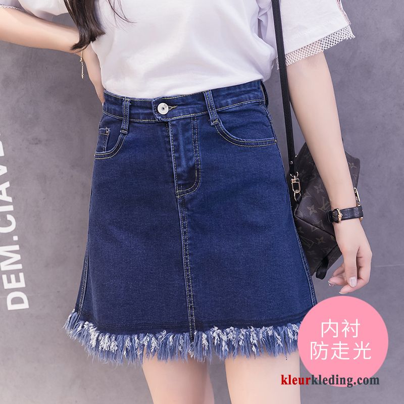 Denim Hoge Taille Rok Dames Grote Maten Slim Fit Elastiek Kwasten