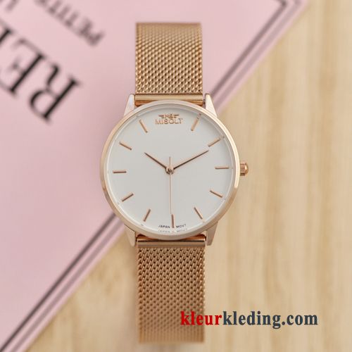 Dun Riem Mode Student Dames Heren Lovers Quartz Horloge Gouden