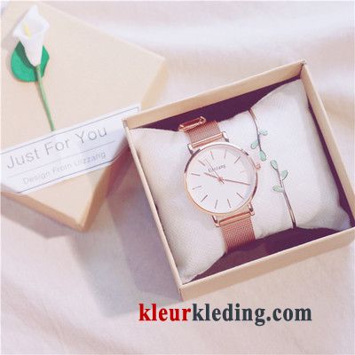 Dun Trend Waterdicht Echte Dames Quartz Horloge Student Mode Zwart