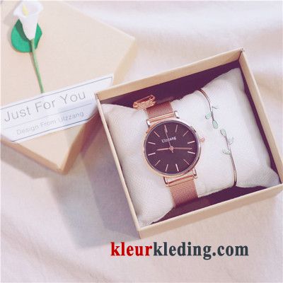 Dun Trend Waterdicht Echte Dames Quartz Horloge Student Mode Zwart