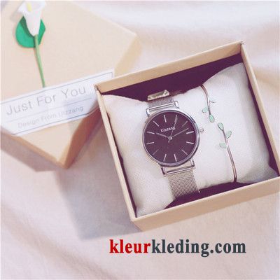 Dun Trend Waterdicht Echte Dames Quartz Horloge Student Mode Zwart