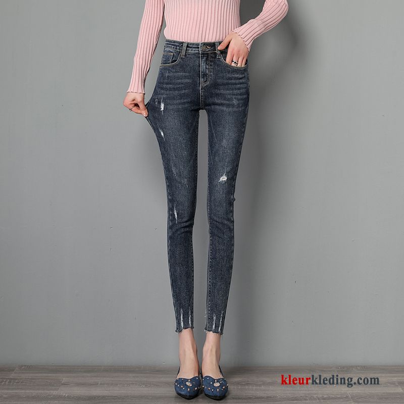 Dunne Gaten Grijs Voorjaar Blauw Mini Dames Spijkerbroek Jeans