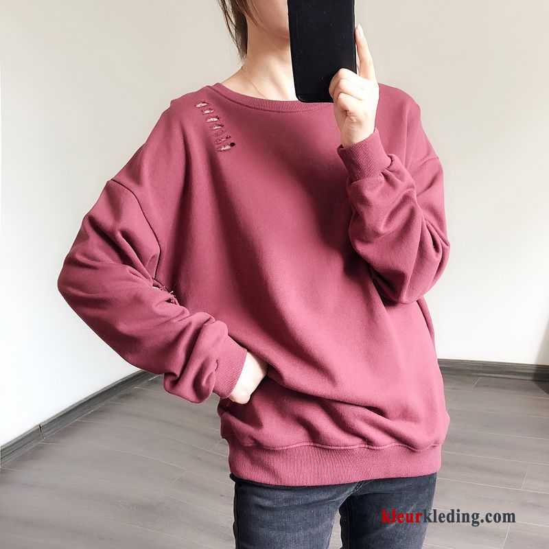 Dunne Letter Losse Hoodie Rood Herfst Voorjaar Dames