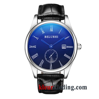 Echt Leer Mode Dun Student Heren Waterdicht Horloge Business Blauw