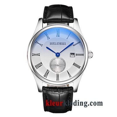 Echt Leer Mode Dun Student Heren Waterdicht Horloge Business Blauw