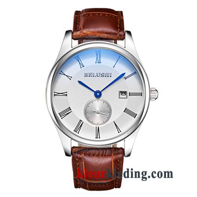 Echt Leer Mode Dun Student Heren Waterdicht Horloge Business Blauw