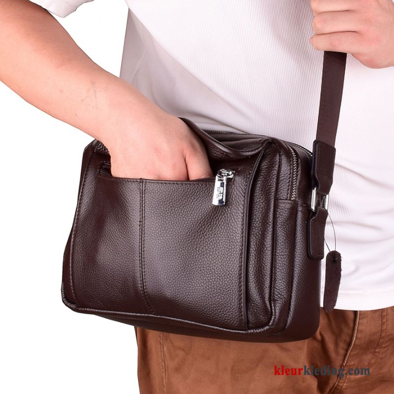 Echt Leer Schoudertas Business Mini Heren Casual Zacht Leer Messenger Tas Bruine