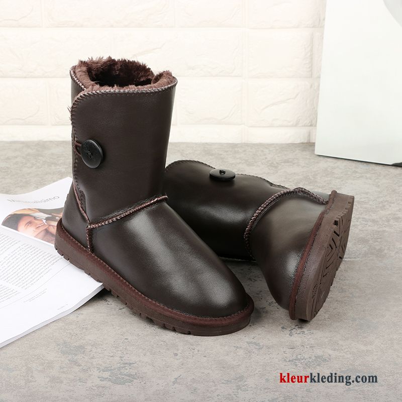 Echt Leer Sneeuw Laarzen Warm Winter Waterdicht Schoenen Katoen Antislip Dames Gouden