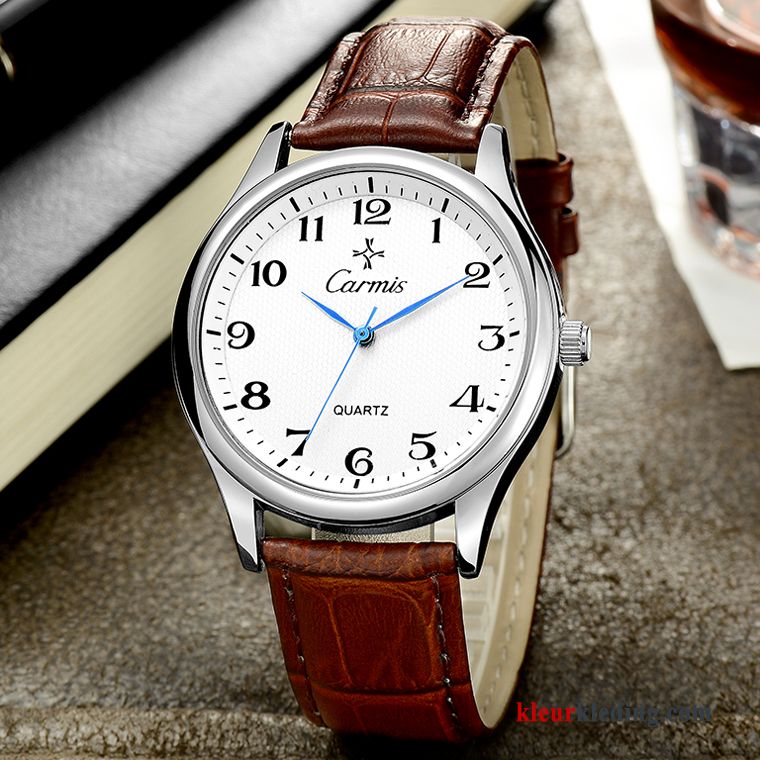 Echt Leer Student Waterdicht Heren Eenvoudig Trend Vintage Horloge Bruine