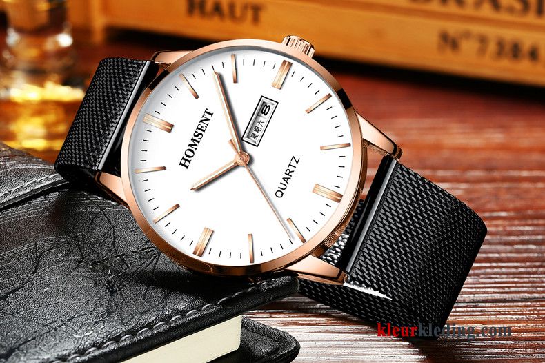 Echte Casual Student Waterdicht Trend Eenvoudig Heren Horloge Zwart
