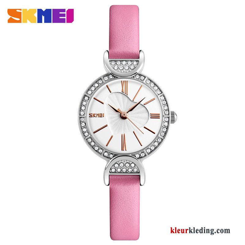 Eenvoudig Horloge Waterdicht Roze Dames Riem Mini Strass