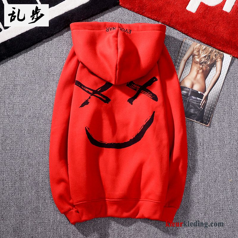 Eenvoudige Hoodie Plus Kasjmier Rood Met Capuchon Heren Dames Bedrukken