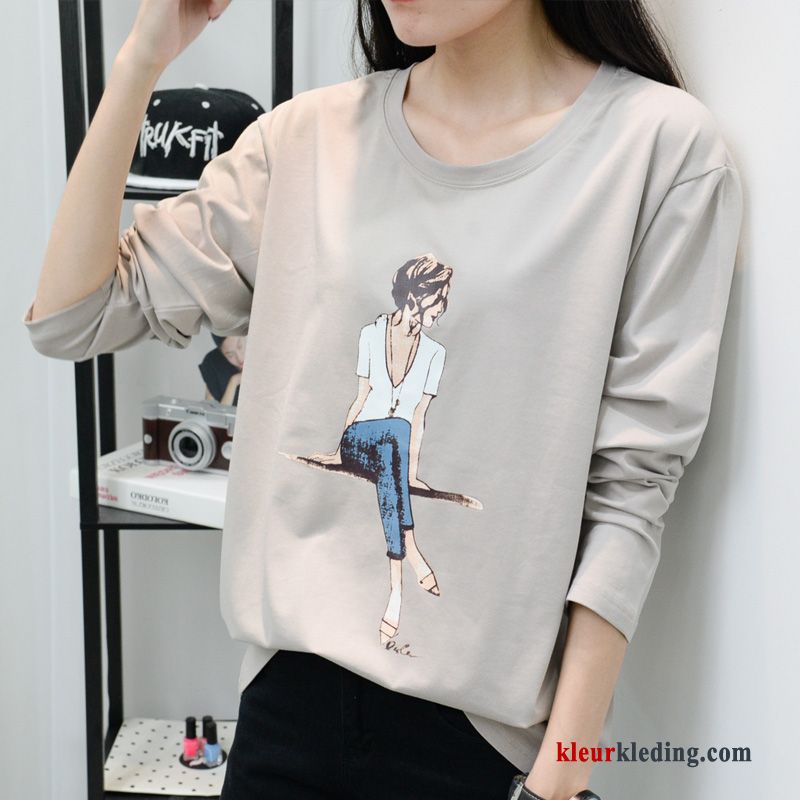 Eenvoudige T-shirt Lange Mouw Bedrukken Mode Trend Jasje Voorjaar Herfst Dames
