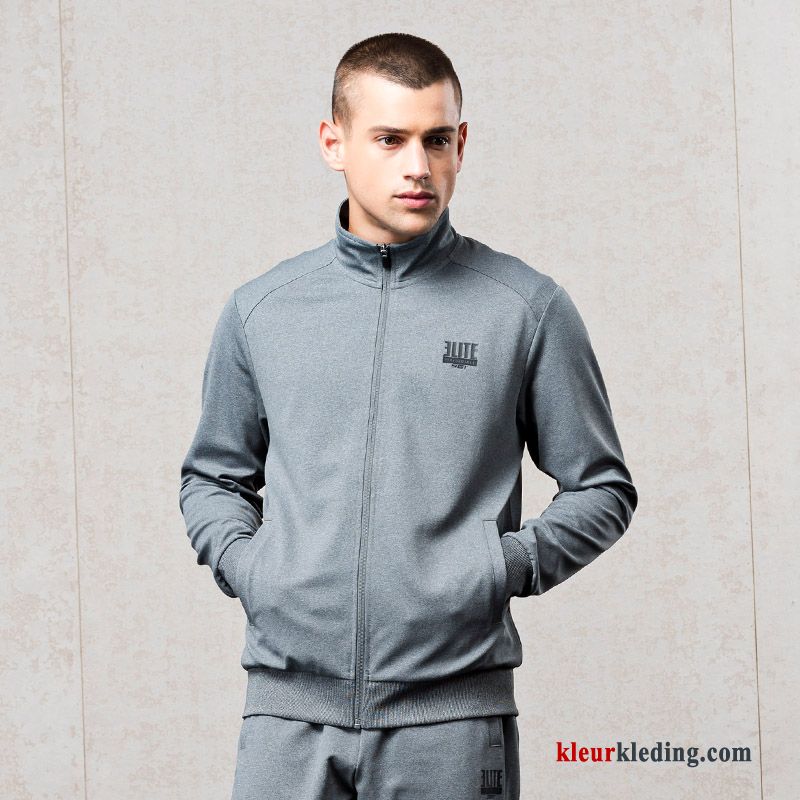 Elegante Casual Sportkleding Grijs Pak Hoodie Heren Twee Stukken