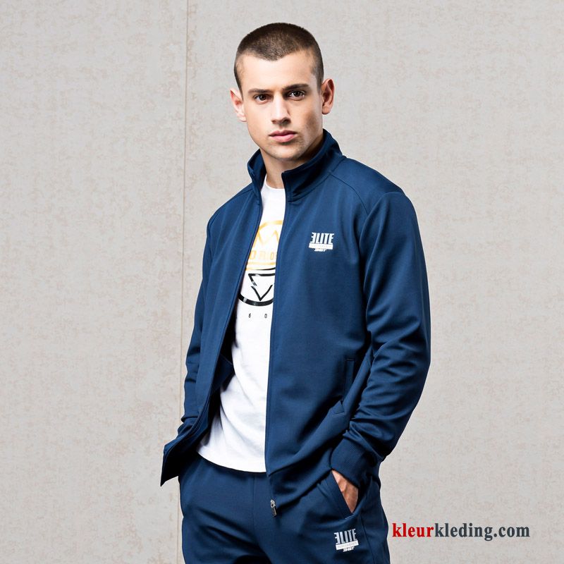 Elegante Casual Sportkleding Grijs Pak Hoodie Heren Twee Stukken