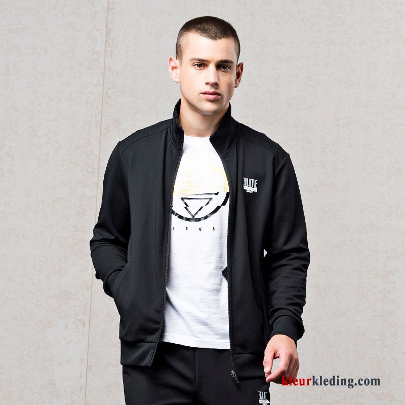 Elegante Casual Sportkleding Grijs Pak Hoodie Heren Twee Stukken