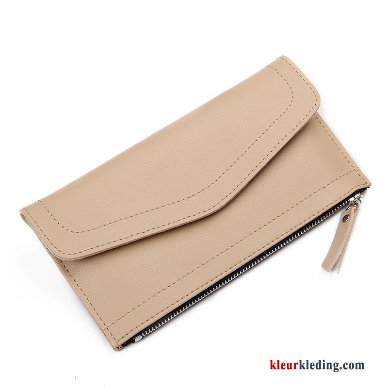 Envelop Hand Tas Portemonnee Klittenband Student Dun Lange Dames Kaki