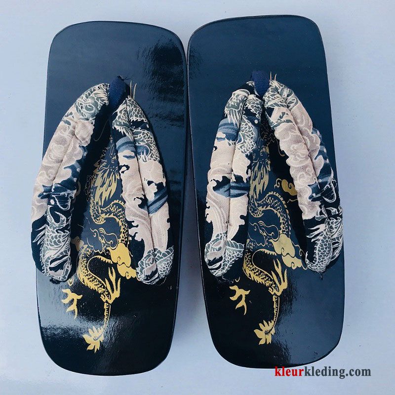 Flip Flops Hoge Hakken Pantoffels Mannen Antislip Schoenen Dikke Zool Houten Slipper Heren Blauw