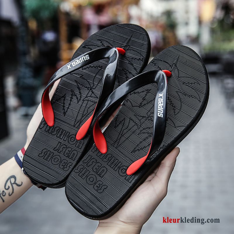 Flip Flops Pantoffels Dikke Zool Badkamer Trend Zomer Outdoor Mannen Antislip Heren Rood