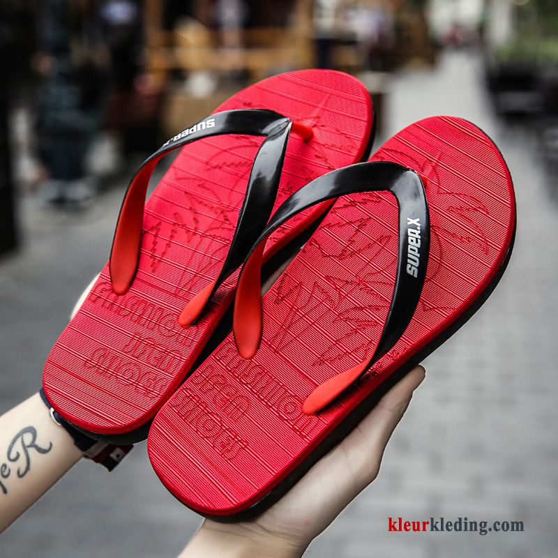 Flip Flops Pantoffels Dikke Zool Badkamer Trend Zomer Outdoor Mannen Antislip Heren Rood