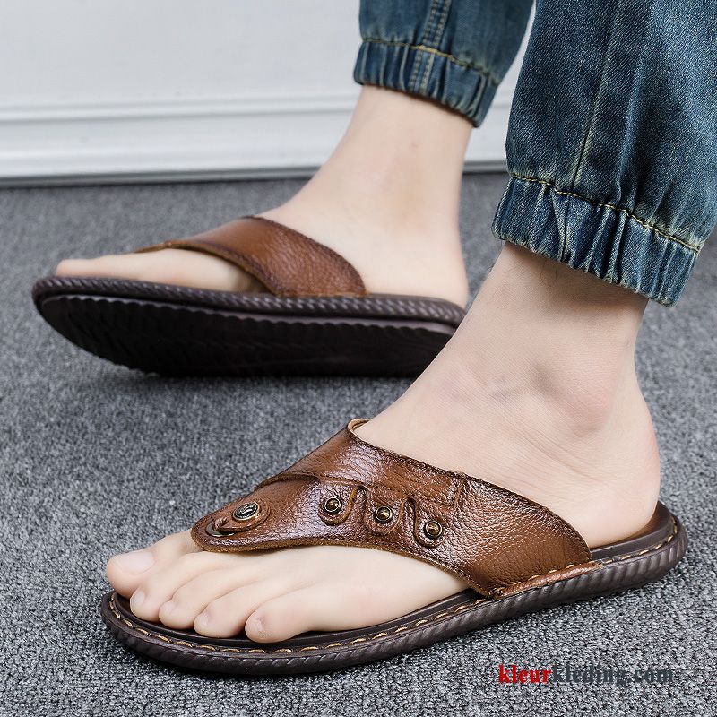 Flip Flops Slipper Sandaal Mannen Leer Antislip Schoenen Pantoffels Echt Leer Heren Zwart