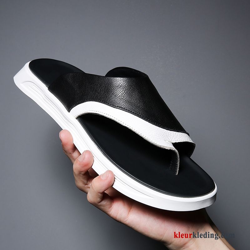 Flip Flops Trend Pantoffels Echt Leer Mannen Zachte Zolen Bovenkleding Zomer Slipper Heren Wit