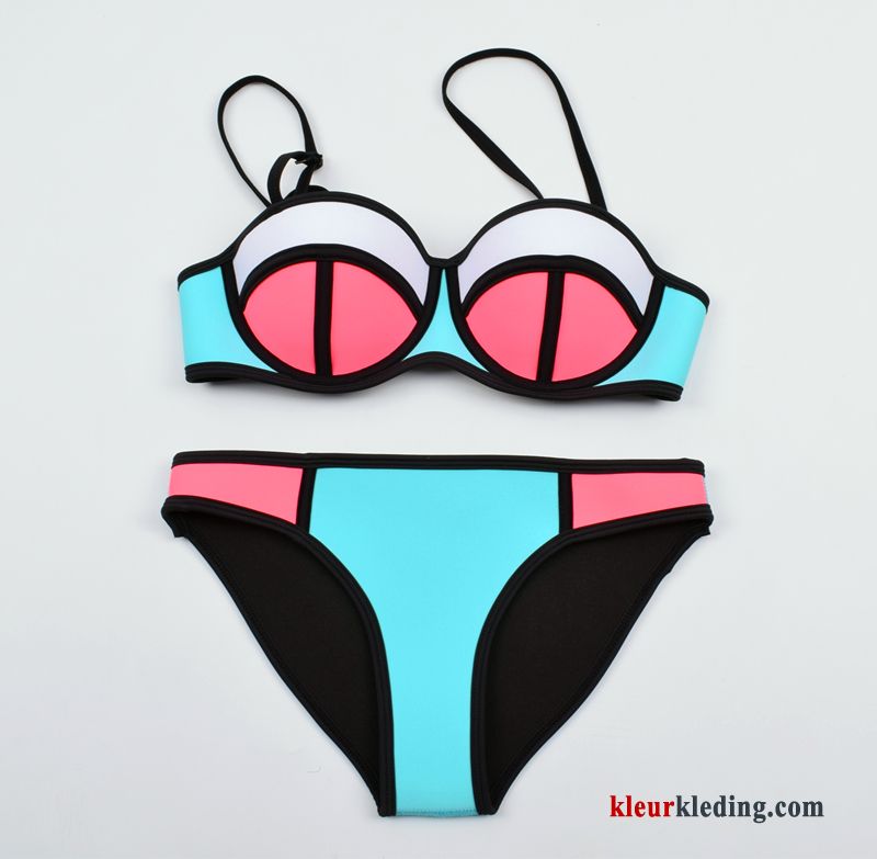 Gemengde Kleuren Mini Zwempak Bikini Dames Warmwaterbronnen Staal Zwemkleding Blauw Fluorescentie