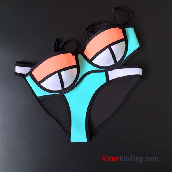 Gemengde Kleuren Mini Zwempak Bikini Dames Warmwaterbronnen Staal Zwemkleding Blauw Fluorescentie