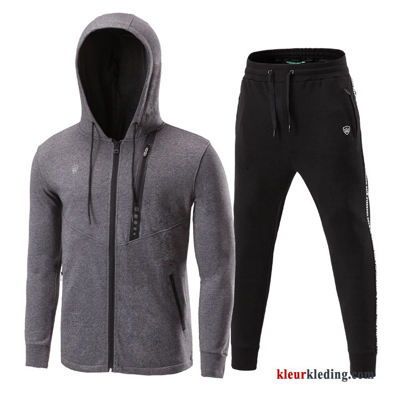 Grijs Heren Twee Stukken Running Herfst Hoodie Sportkleding Pak